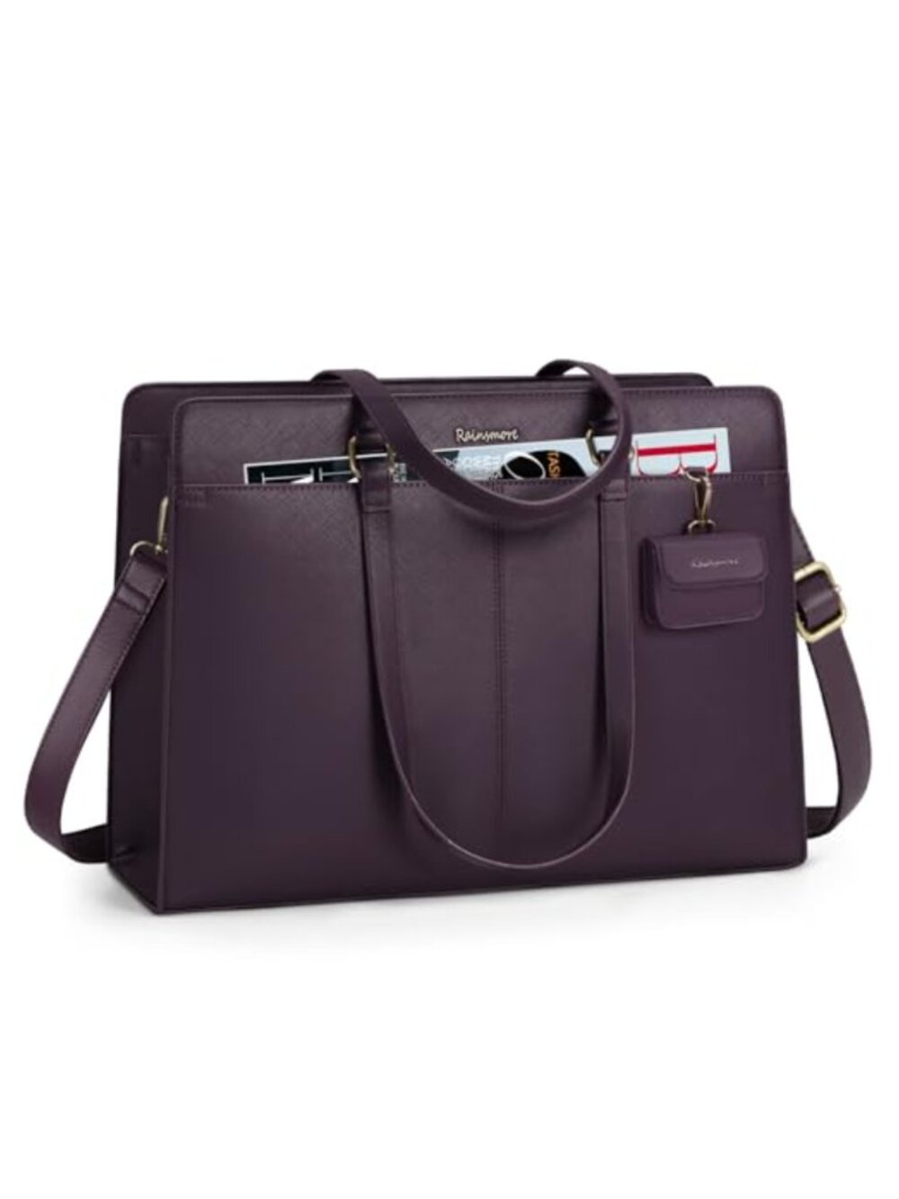 PU Leather Laptop Tote Bag 15.6 Inch Waterproof Work Briefcase with Detachable